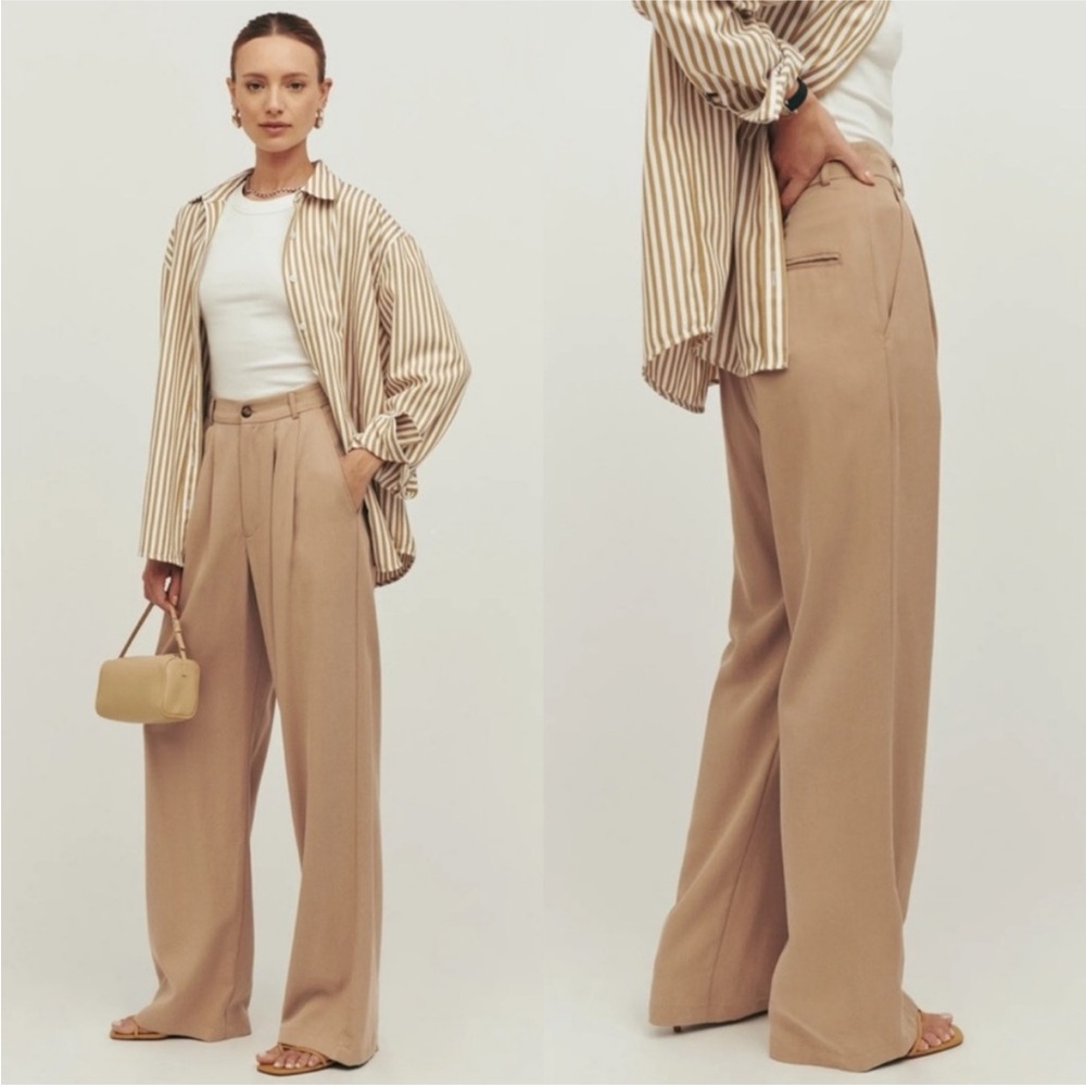 Reformation Mason Pleated Wide Leg Pants Tan size 6